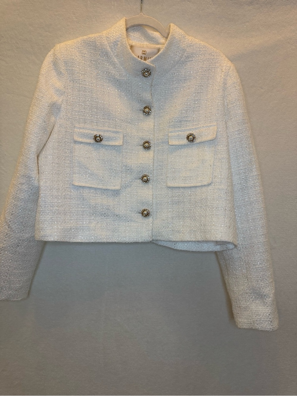 Exquisite Carmim Ladies Jacket Pearl and Rhinestone Buttons Quiet Luxury Sz L